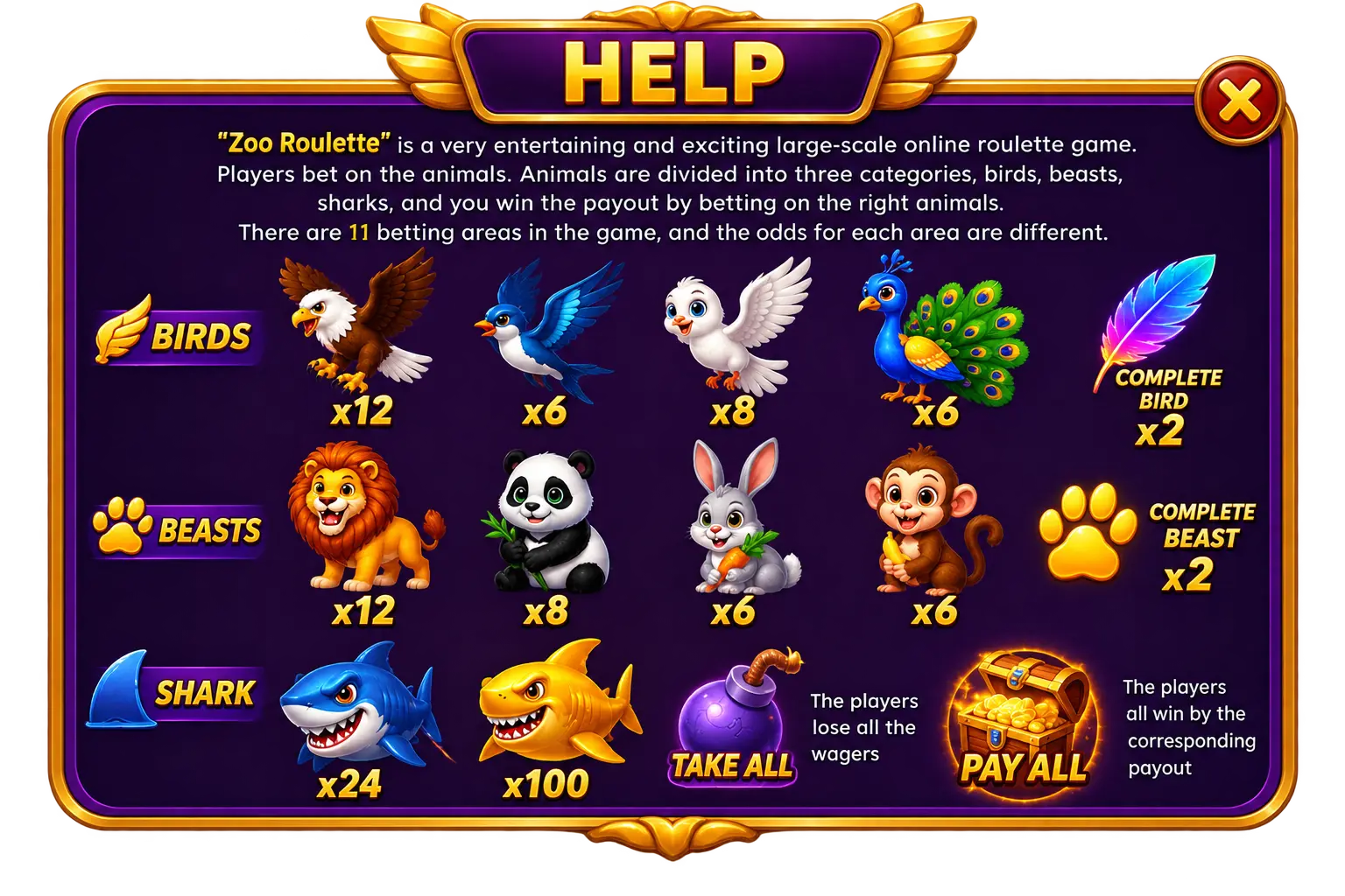 Zoo Roulette game help and payout guide